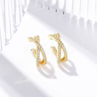 Rack Plating Brass Micro Pave Clear Cubic Zirconia Cuff Earrings EJEW-H147-06G-1
