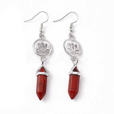 Gemstone Bullet with Lotus Dangle Earrings EJEW-I276-07P-1