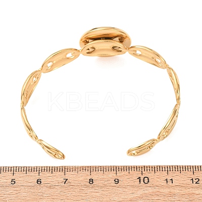 304 Stainless Steel Coffee Bean Chain Cuff Bracelet Blanks with Flat Round Bezel Settings SA-CBA4160-02C-G-1