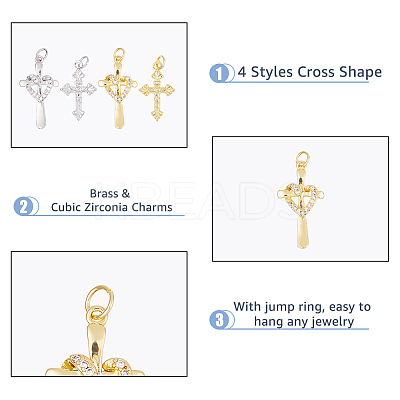 16Pcs 4 Styles Rack Plating Brass & Cubic Zirconia Pendants KK-HS0001-13-1