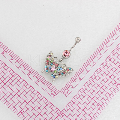 Butterfly Rhinestone Charm Belly Ring BUER-PW0001-029A-1