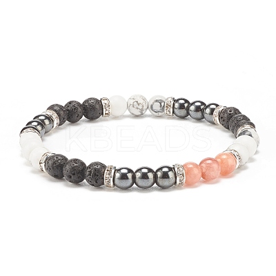 Natural Lava Rock & Gemstone Round Beaded Bracelet for Women BJEW-JB08336-01-1