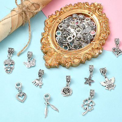 64Pcs 30 Styles Tibetan Style Alloy European Dangle Charms FIND-YW0006-73-1