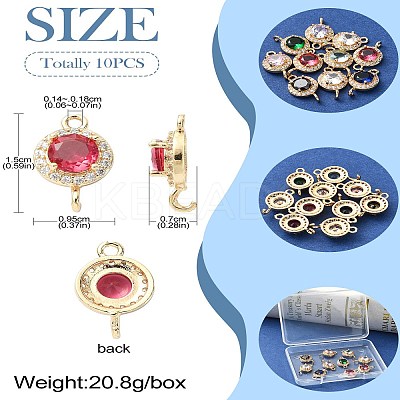 10Pcs Light Gold Plated Brass Pave Cubic Zirconia Connector Charms KK-CJ0002-26-1