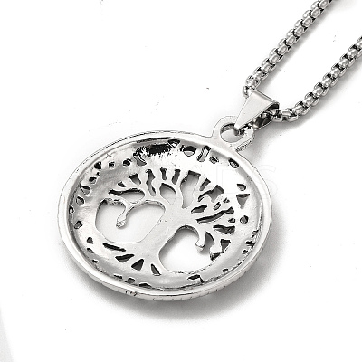 Alloy Tree of Life Pandant Necklace with Stainless Steel Box Chains LS-NJEW-K245-007-1