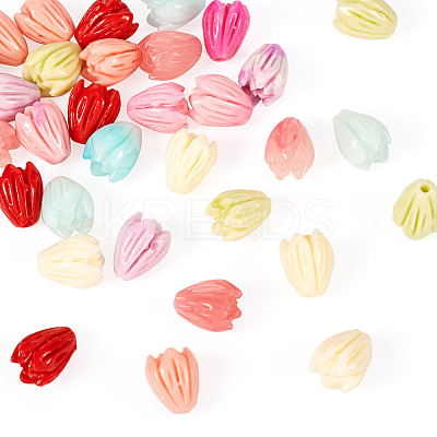 40Pcs 8 Colors Opaque Resin Flower Rose Beads RESI-TA0002-98-1