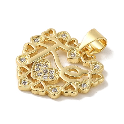 Rack Plating Brass Micro Pave Clear Cubic Zirconia Pendants KK-P267-11B-G-1