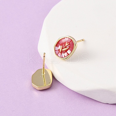 Brass Enamel Oval Stud Earrings EJEW-I322-04G-1