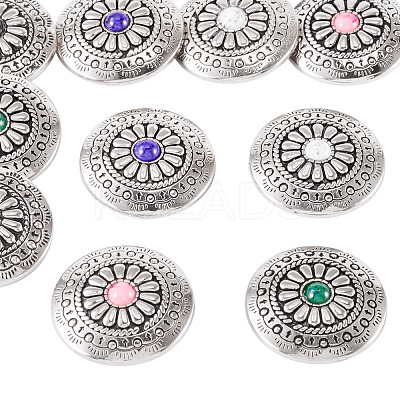 10Pcs 5 Colors Tibetan Style Flat Round Alloy with Resin Decorative Rivets BUTT-TA0001-31B-1