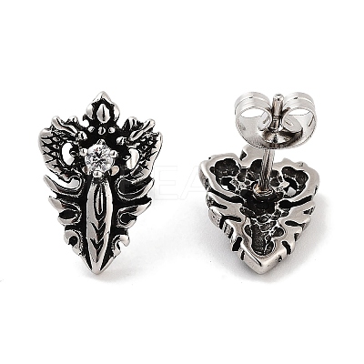 316 Surgical Stainless Steel Pave Clear Cubic Zirconia Stud Earrings for Women Men EJEW-Z050-13AS-1