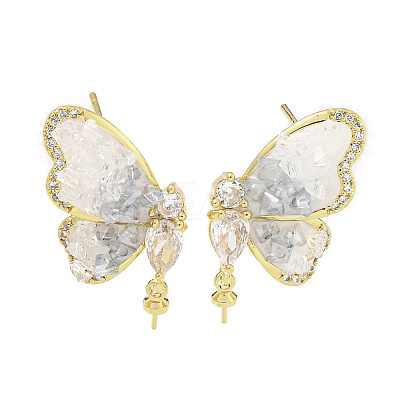 Brass with Enamel with Cubic Zirconia with Crystal Stud Earring with 925 Sterling Silver Pins KK-Q820-07G-1