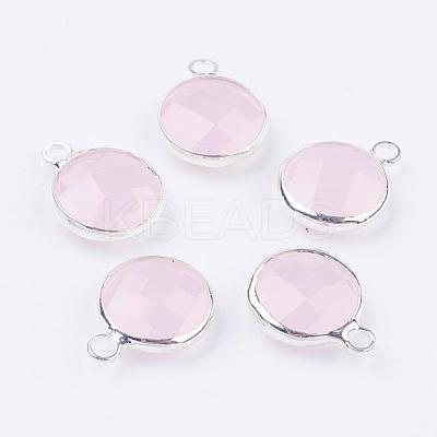 Silver Color Plated Brass Glass Flat Round Charms GLAA-M003-A-13S-1
