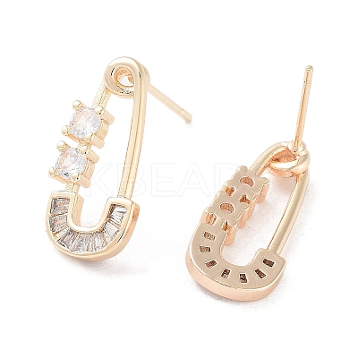Safety Pins Shape Brass Stud Earrings EJEW-F332-04G-1