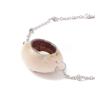 Natural Cowrie Shell Link Bracelet with Satellite Chain for Women STAS-P302-12P-1