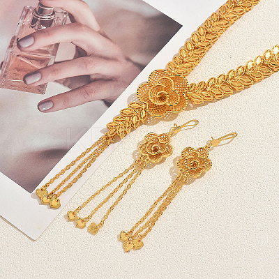 Elegant Alloy Hollow Flower Tassel Earrings & Necklaces for Women IS9809-1