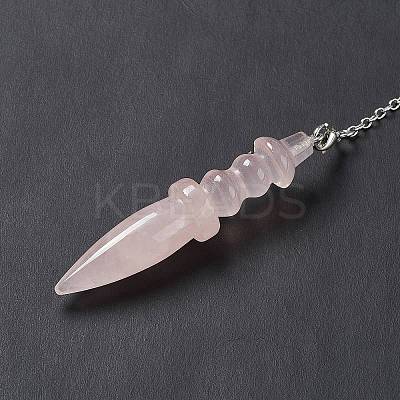 Natural Rose Quartz Pointed Dowsing Pendulums AJEW-B020-06P-07-1