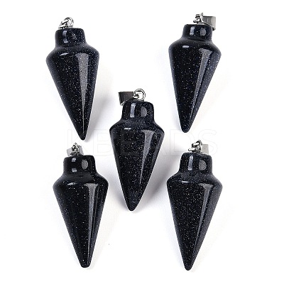 Synthetic Blue Goldstone Gemstone Pointed Pendants G-K384-01P-05-1