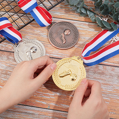 12Pcs 3 Colors Zinc Alloy Award Football Medal AJEW-GA0003-62-1