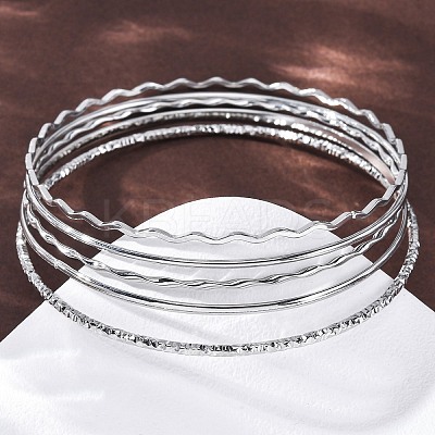 5Pcs 304 Stainless Steel Bangle Set for Women BJEW-S162-01B-P-1