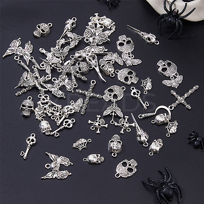 60Pcs 12 Styles Halloweem Themed Tibetan Style Alloy Pendants TIBEP-DC0001-35-1