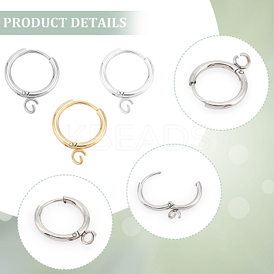 12Pcs 3 Colors 201 Stainless Steel Huggie Hoop Earring Findings STAS-UN0057-49-1