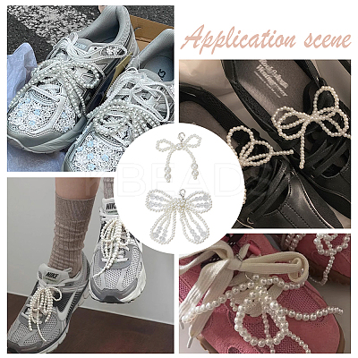 2 Pairs 2 Styles Bowknot Resin Beaded Shoes Charms FIND-FG0004-23-1