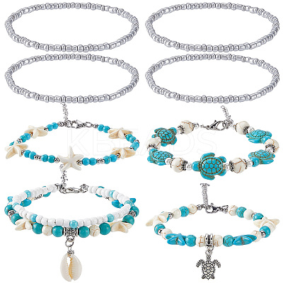 7Pcs Cowrie Shell Multi-strand Bracelets Sets BJEW-SC0001-50-1