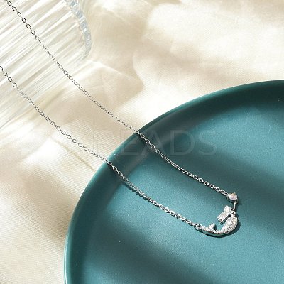 Brass Micro Pave Cubic Zirconia Heart Mermaid Pendant Necklaces for Women NJEW-S441-07A-P-1