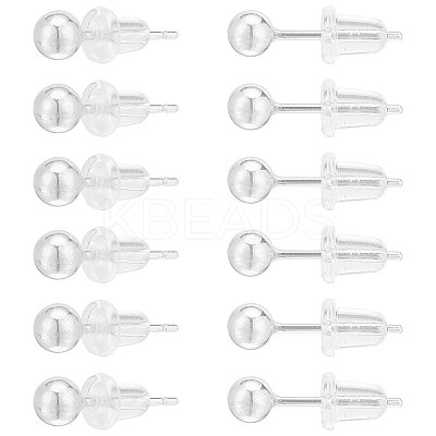 6 Pairs Sterling Silver Round Ball Stud Earrings for Men Women EJEW-PH0001-20-1