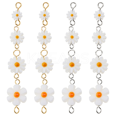 16Pcs 8 Styles Natural Freshwater Shell Daisy Flower Connector Charms PALLOY-FH00118-1