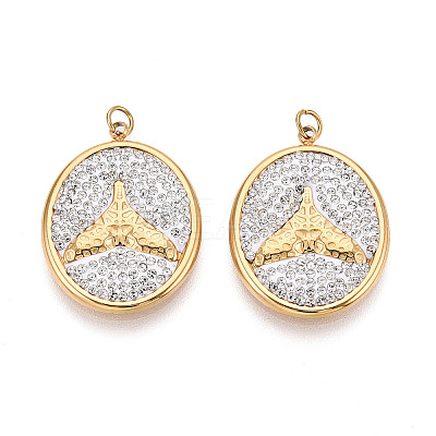304 Stainless Steel and Polymer Clay Crystal Rhinestone Pendants STAS-T069-60C-1