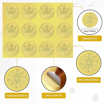 34 Sheets Self Adhesive Gold Foil Embossed Stickers DIY-WH0509-016-1