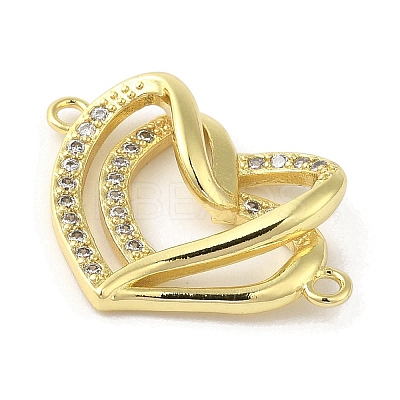 Rack Plating Brass Micro Pave Clear Cubic Zirconia Double Heart Connector Charms KK-C052-41B-G-1