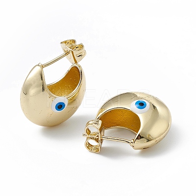 Enamel Crescent Moon with Evil Eye Stud Earrings EJEW-A093-01G-09-1