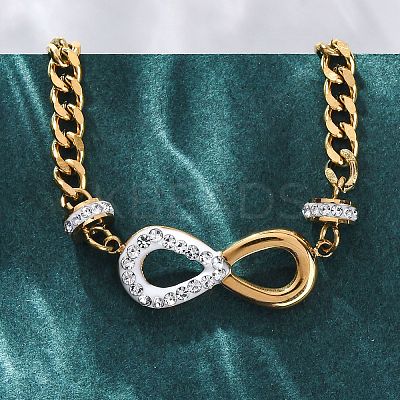 304 Stainless Steel with Polymer Clay Rhinestones Infinity Pendant Necklaces for Women NJEW-Z065-04G-1