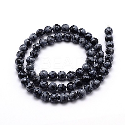 Natural Snowflake Obsidian Round Bead Strands G-J303-09-8mm-1