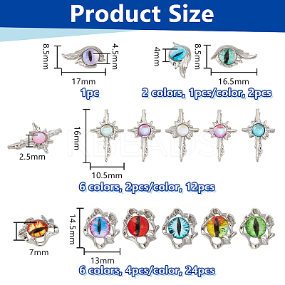 15 Styles Eye Alloy Glass Cabochons MRMJ-OC0004-07-1