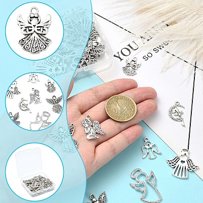 50Pcs 8 Styles Tibetan Style Alloy Moon with Fairy Pendants FIND-YW0005-15-1