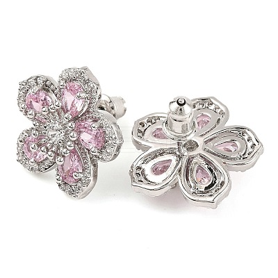 Cubic Zirconia Flower Stud Earrings EJEW-I304-16P-02-1