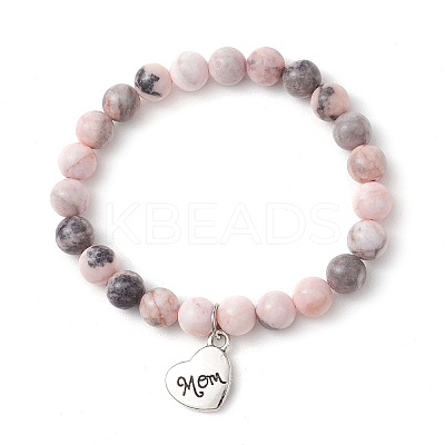 Mother's Day Theme Natural Pink Zebra Jasper Beads Stretch Bracelets for Women BJEW-JB11452-1