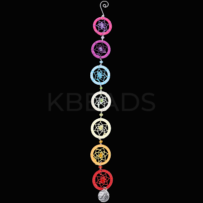 Handmade Rainbow Faux Suede & PP Plastic Woven Web/Net Pendant Decorations HJEW-WH20019-16P-1