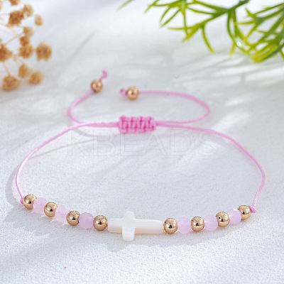 Adjustable Glass & Brass Beads Braided Bead Bracelets KF3798-8-1