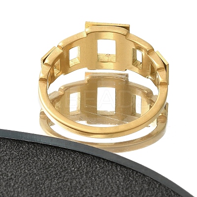 Textured Hollow Rectangle 304 Stainless Steel Finger Ring for Women RJEW-L126-11B-G-1