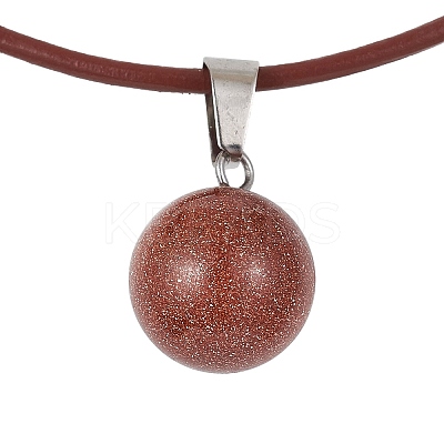 Synthetic Goldstone Round Pendant Necklaces NJEW-JN04478-02-1