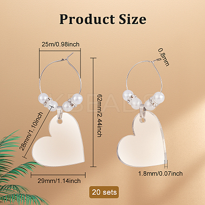 20Pcs Blank Acrylic Heart Pendants Wine Glass Charms with Acrylic Pearl Beads AJEW-BC0003-76-1