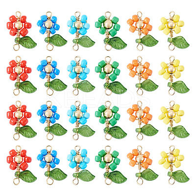 36Pcs 6 Style Glass Seed & Acrylic Connector Charms PALLOY-TA00220-1