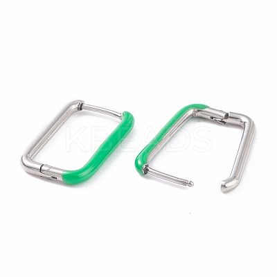 Two Tone 304 Stainless Steel Rectangle Huggie Hoop Earrings with Enamel for Women EJEW-C010-10-P-1