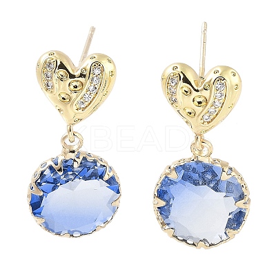 Heart Brass Micro Pave Cubic Zirconia Dangle Stud Earrings EJEW-Q800-29KCG-1