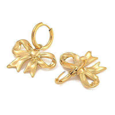 304 Stainless Steel Bowknot Hoop Earrings EJEW-L295-001G-1