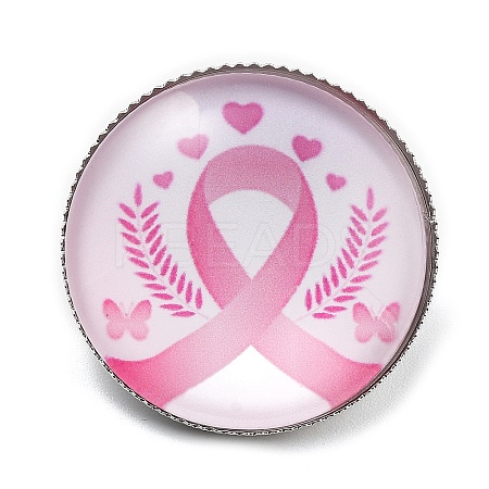Breast Cancer Awareness Ribbon Glass Brooches LS-JEWB-L019-01G-1